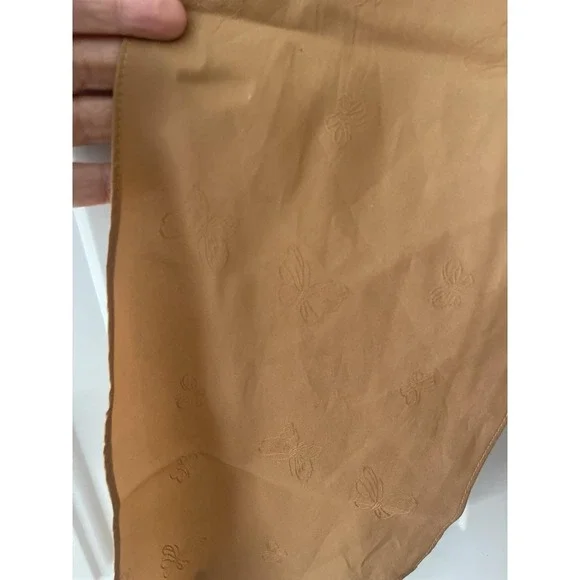 Vintage Brown Butterfly Jacquard Scarf Square Head Scarf Satin Feel Neutral Boho - Picture 5 of 6